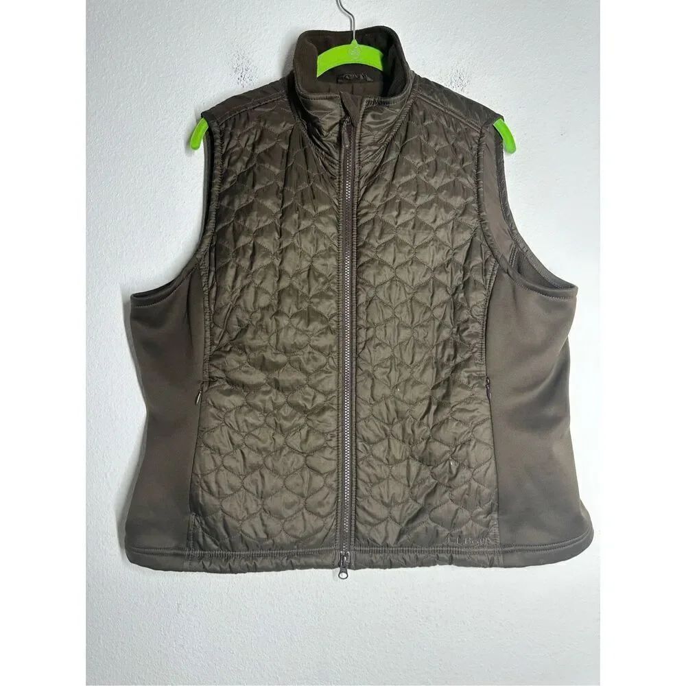 L.L. Bean Thinsulate Insulation Quilted Full Zip Green Brown Vest Size XL *Notes